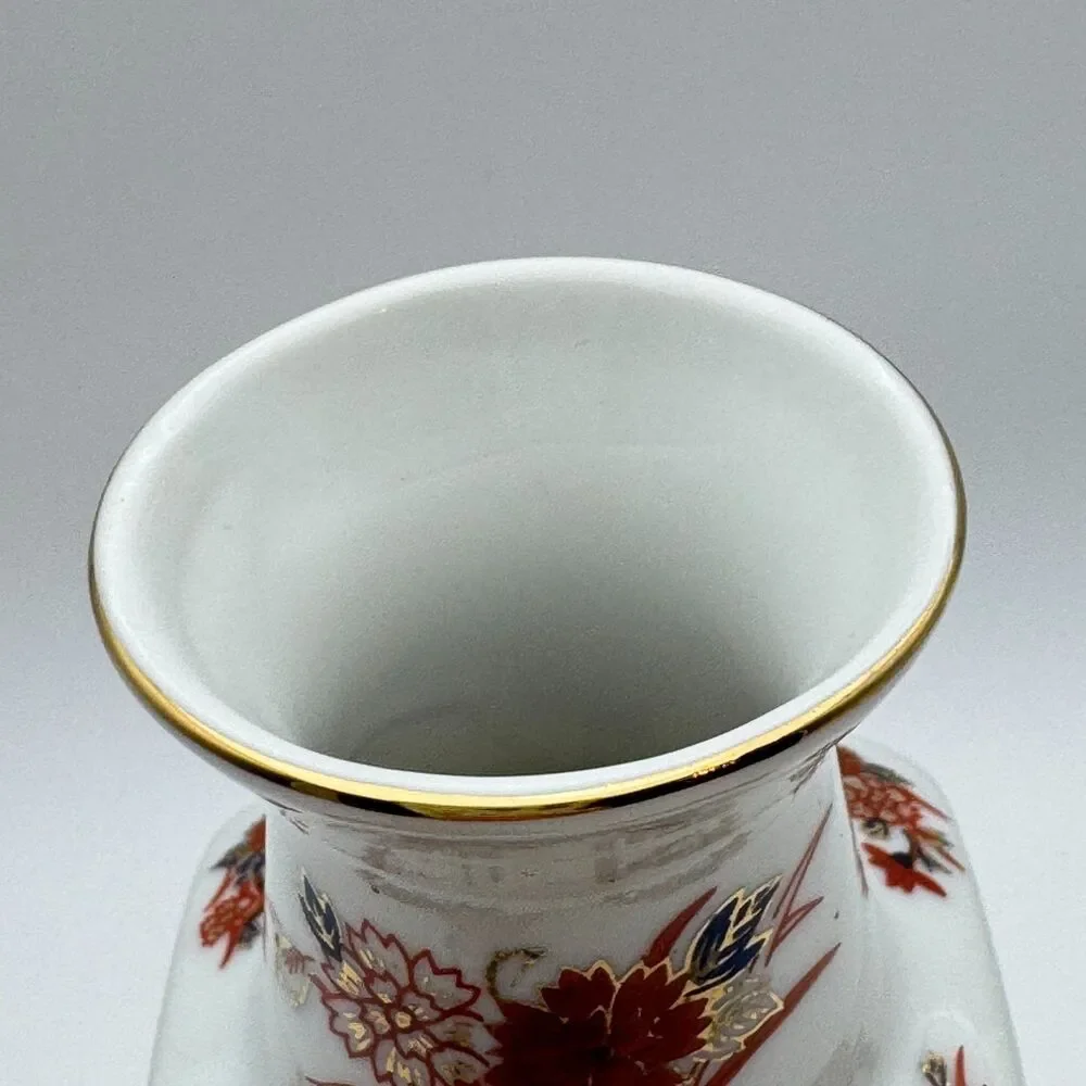 Imari Style Porcelain Bud Vase Square Floral Gold Gilt Blue Orange 8